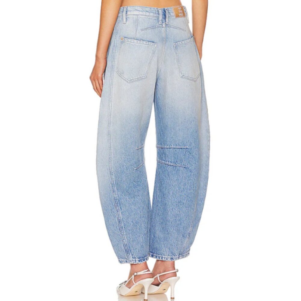 We The Free Good Luck Mid Rise Barrel Jeans Color Barnyard Blue